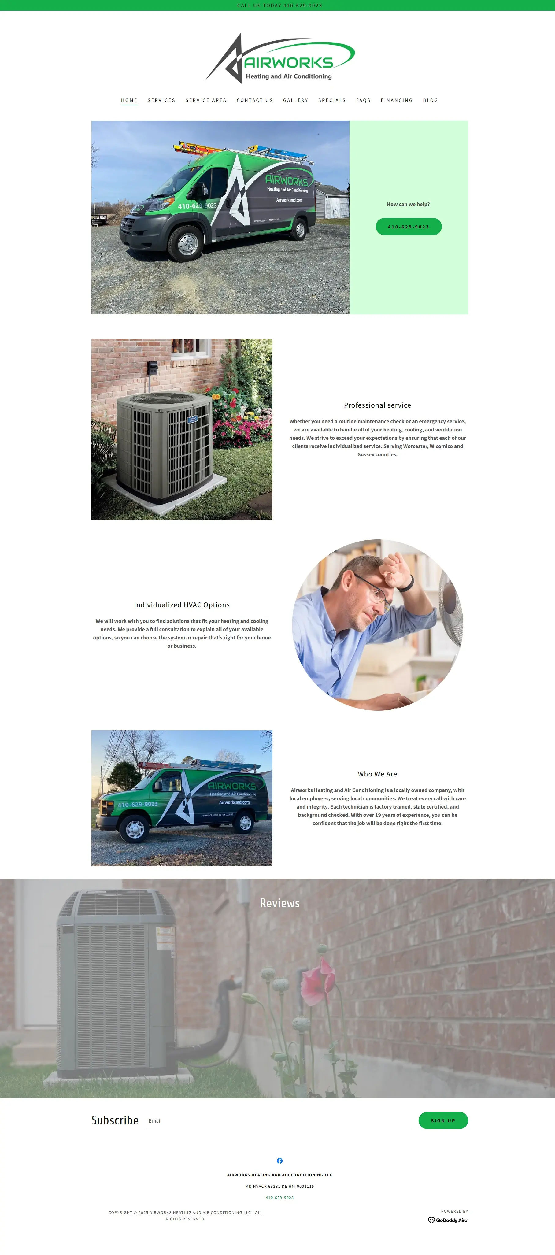 Airworks Heating and Air Conditioning - HVAC contractor current website hero preview
