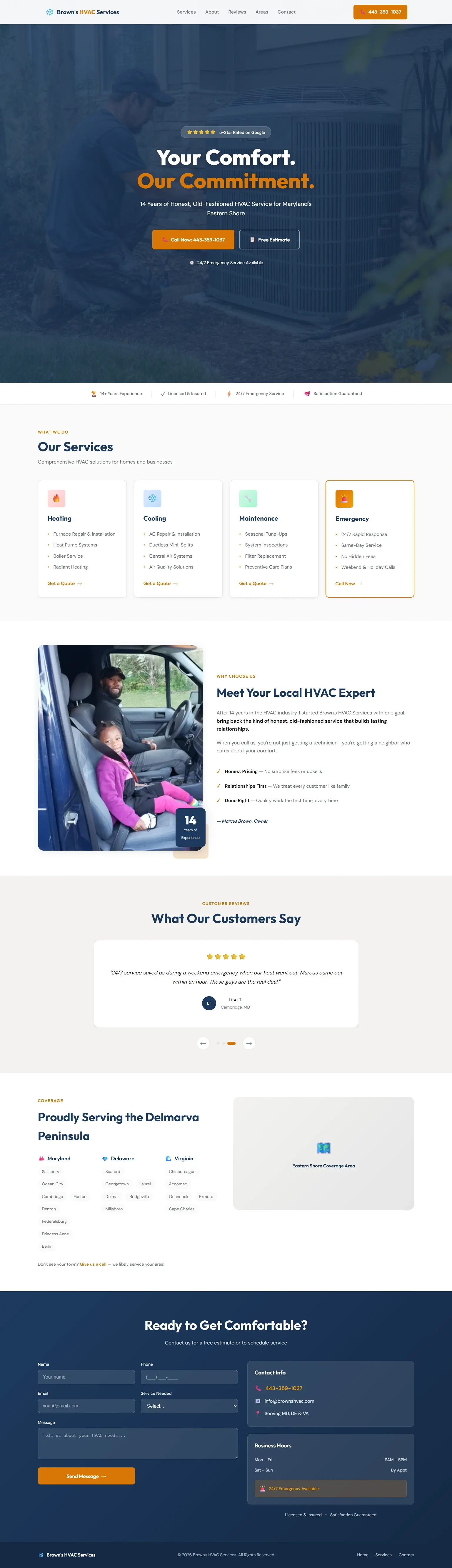 Brown's HVAC Services - HVAC contractor redesigned website hero preview by Tide + Timber