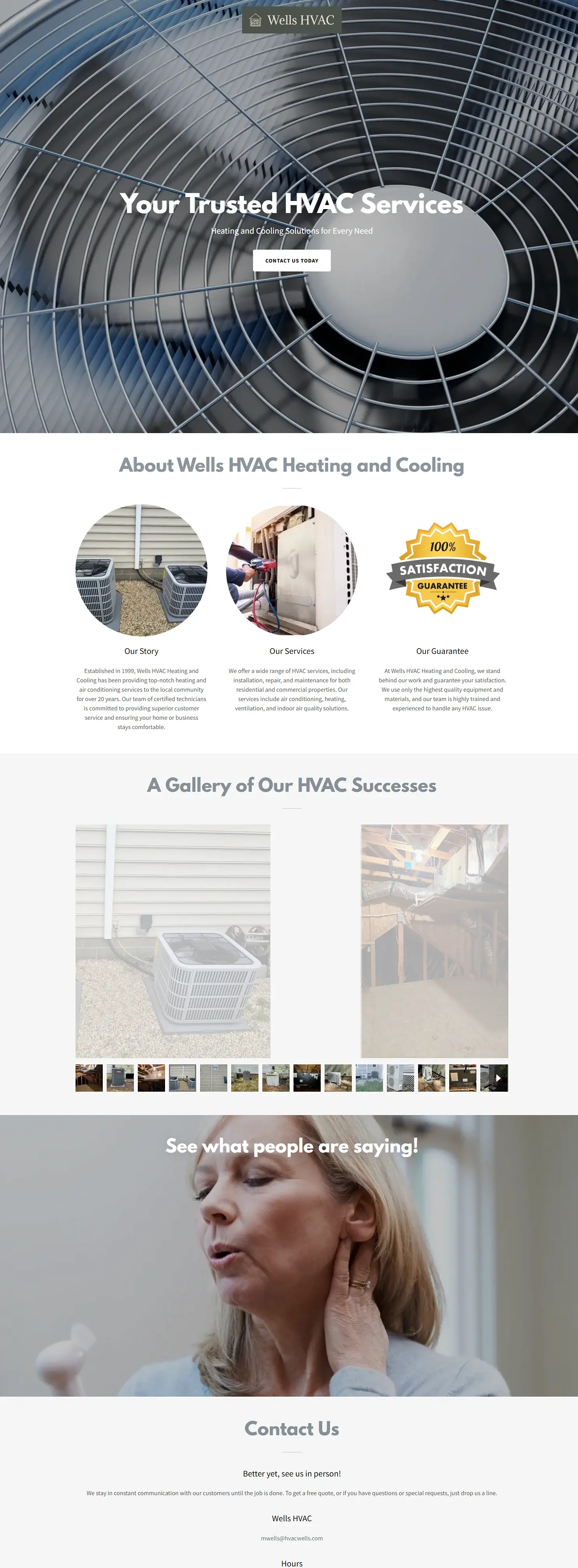 Wells HVAC - HVAC contractor current website hero preview