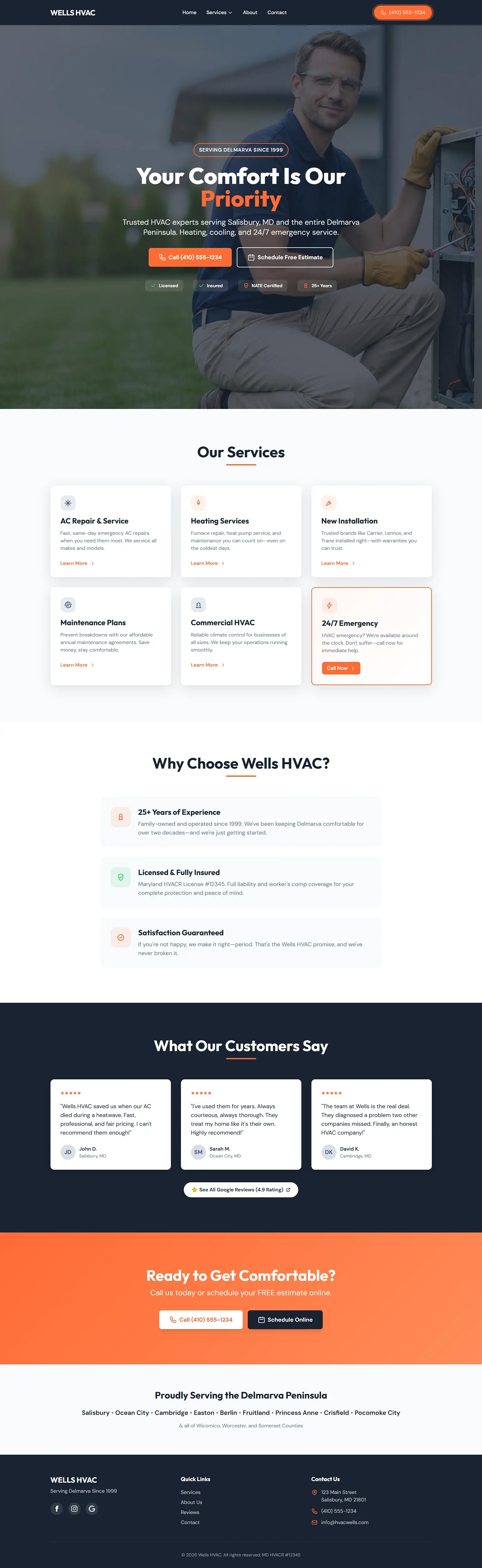 Wells HVAC - HVAC contractor redesigned website hero preview by Tide + Timber
