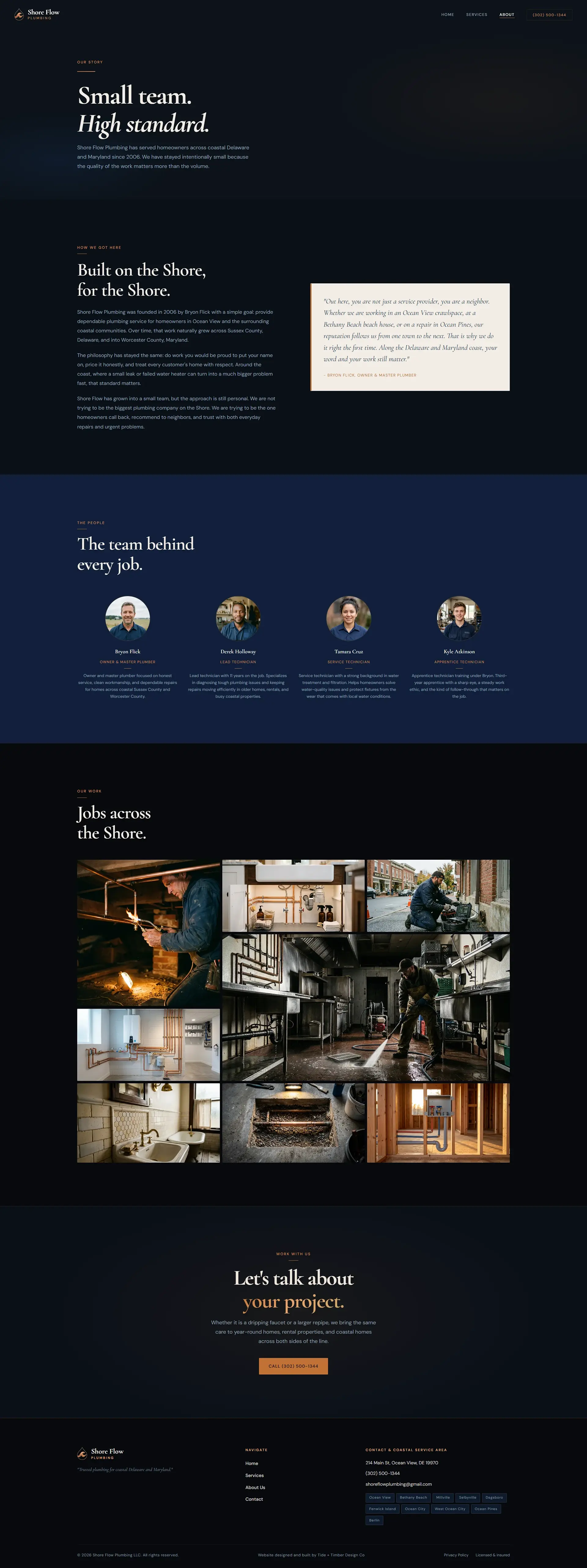 Shore Flow Plumbing - Plumbing contractor - About Page Concept screenshot by Tide + Timber