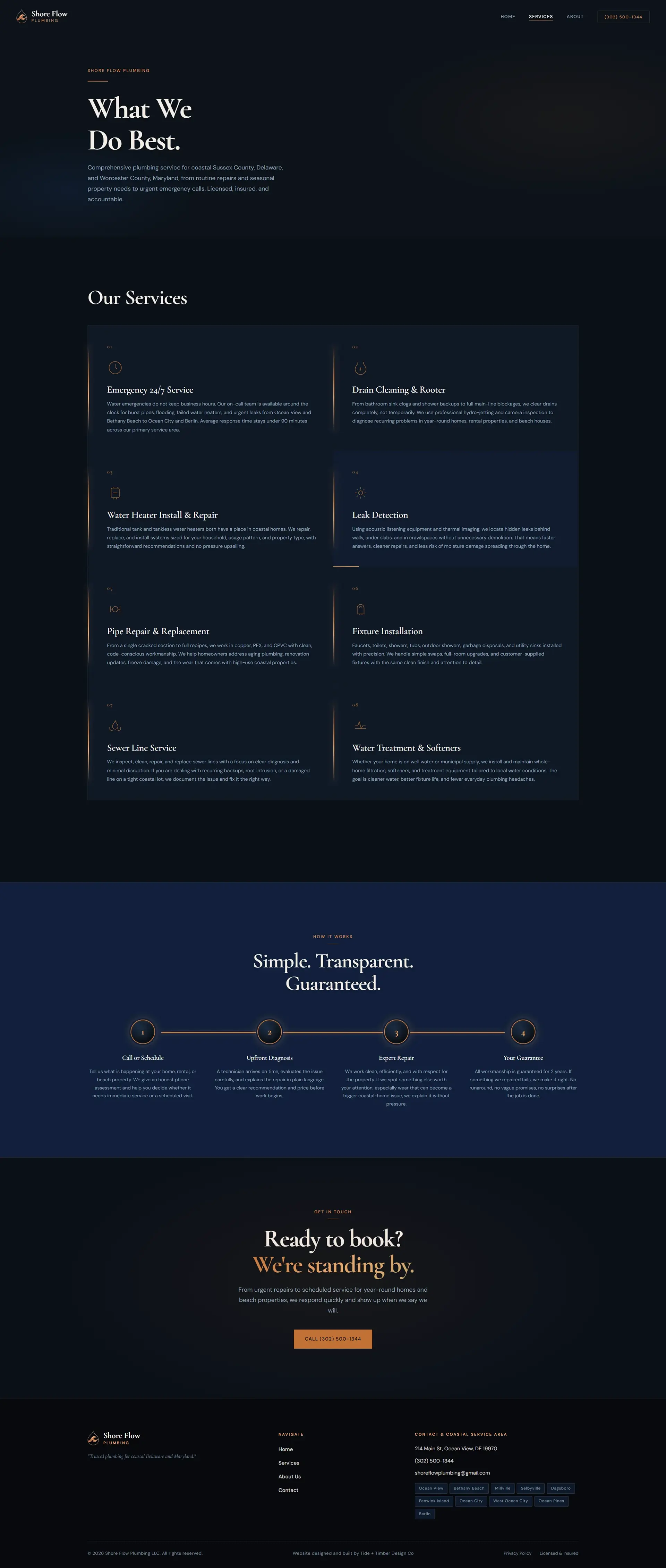Shore Flow Plumbing - Plumbing contractor - Services Page Concept screenshot by Tide + Timber
